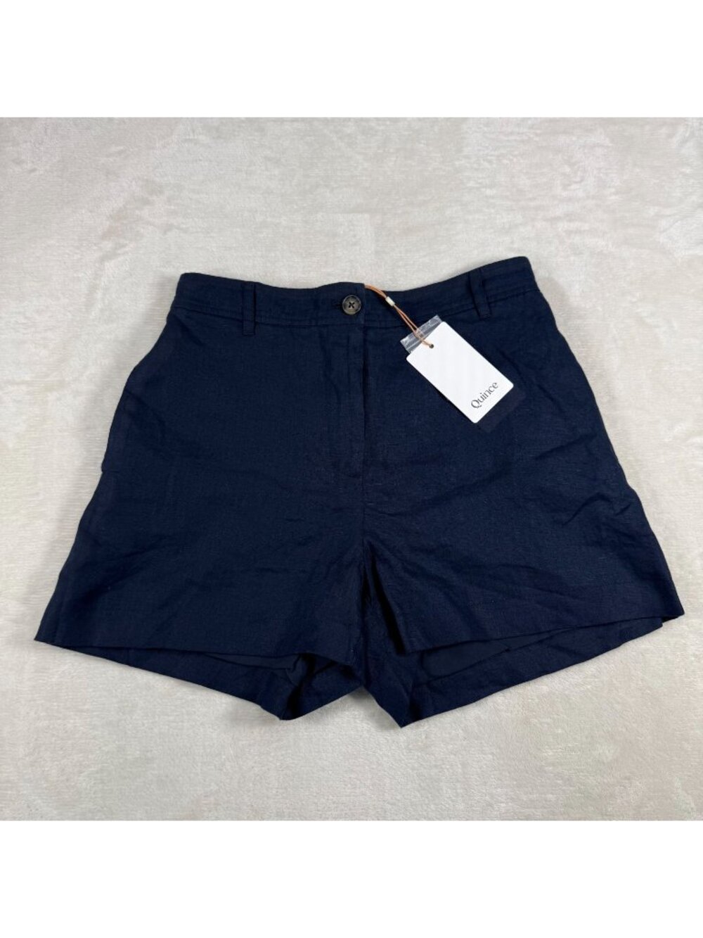 NWT Quince Navy Blue Womens 4 European Linen Shorts High Waist Coastal